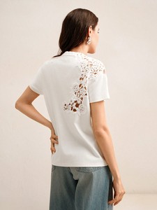 Camisetas de Mujer con Encaje Floral a la Moda 2026, Elegantes con Apliques Bordados, 100% Algodón, Camiseta de Lujo Informal para Verano, Venta al Por Mayor - Product Image 2