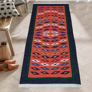 Handwoven 2x6 Cotton Dhurrie Runner Kilim Carpet <b>Mat</b> Ideal for Hallways Kitchens and Entryways - Product Image 1