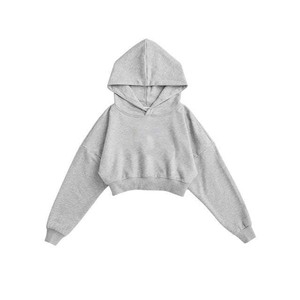 Solid Color Hooded Crop <b>Top</b> Outfit Women Long Sleeve Casual Lined Embroidered Printed Breathable 100% Cotton Front Autumn <b>Winter</b> - Product Image 2