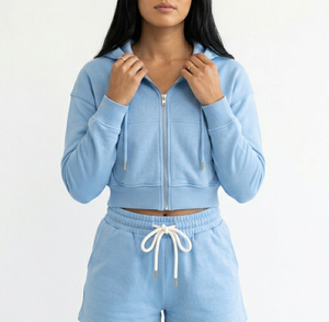 Factory Direct Supply Plain Women Hoodies Shorts Set Two Piece Matching Loungewear Custom Color Block Women Hoodies Shorts Set - Product Image 2