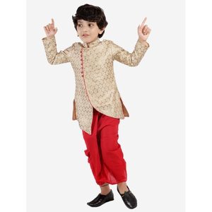 Kurta de Poliéster con Diseño de Brocado Dorado para Niños, con Mangas Largas y Dhoti, Ropa Tradicional Étnica para Bodas y Fiestas para Niñas - Product Image 4