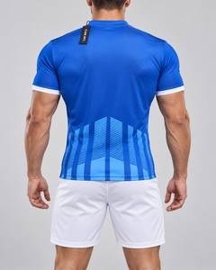 Camiseta de Fútbol Azul para Hombre, Cuello en V, Manga Larga, Estampado Geométrico Sublimado, Poliéster que Absorbe la Humedad, Personalizable con Nombre de Equipo - Product Image 6