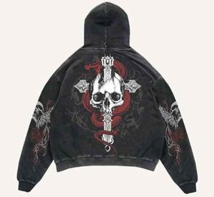 Sudadera con Capucha Estampada Fight For The Glory para Hombre, Estilo Urbano Oversize, Algodón Negro French Terry, Manga Regular, Ropa de Otoño - Product Image 3