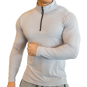 Chemise de sport à manches longues à séchage rapide 1/4 zip pour homme, t-shirt de musculation, exercice, gym, fitness, col zippé serré - Product Image 1