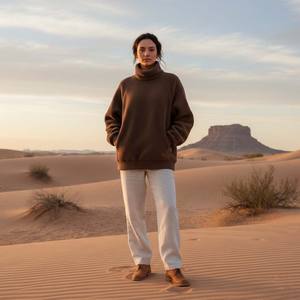 Sweat-shirt oversize en molleton de coton épais 500 g/m² pour femme, marron uni, anti-rétrécissement, streetwear haut de gamme, hiver, OEM - Product Image 5