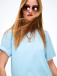 Women's 100% Cotton Raw Edge Crop Top Summer Resort Beach Vacation Loose T-<b>shirt</b> <b>Y2K</b> Streetwear Top OEM Custom Logo Wholesale - Product Image 4