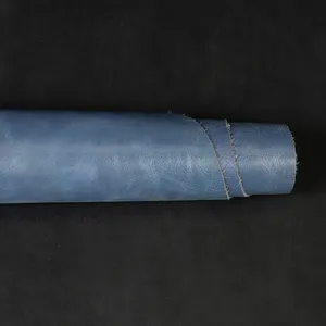 Cuir de vachette véritable de qualité supérieure, tanné végétal, bleu denim, matériau authentique pour la fabrication artisanale de chaussures, sacs et portefeuilles. - Product Image 3