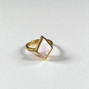 925 Sterling Silver <b>Kite</b> Shape Howlite Ring – 10x15mm Natural Stone Gold Plated Handmade Ring - Product Image 1