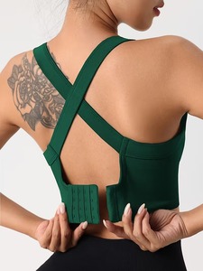 Women's Seamless <b>Cross</b> Back Sports Bra | Crisscross Strap Workout Crop <b>Top</b> | Nylon Spandex Padded Gym Fitness Activewear - Product Image 5