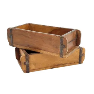 Jardinière vintage en bois avec bande de fer intégrée, plateau de rangement rustique pour la décoration de la ferme, du jardin, de l'entrée ou de la maison - Product Image 2