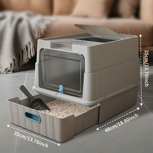 Gray <b>Cat</b> Litter <b>Box</b> with Simple Drawer Style Humanized Design Efficient Storage-Made of PP ABS for Pet Cleaning - Product Image 2