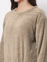 Pijama de Verano para Mujer, Tejido de Lana, Cintura Elástica, Transpirable, Manga Larga, con Logotipo Frontal, Estilo Casual