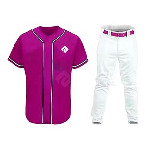 Uniforme de baseball pour hommes sur mesure OEM, 100% polyester respirant, séchage rapide, grande taille, logo personnalisé du nom de l'équipe sur le devant, manches courtes - Product Image 2