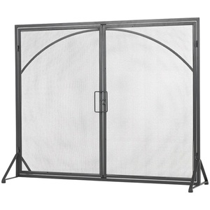 Protector de Chimenea Metálico Contemporáneo con Doble Puerta Arqueada, Malla Plegable Resistente al Calor, Protección Contra Chispas - Product Image 3