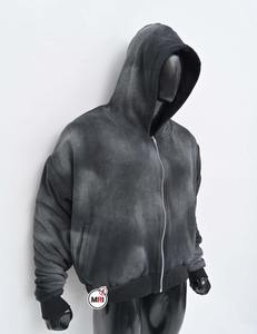 Streetwear unisexe personnalisé de haute qualité, épais, brodé, zippé, en coton uni délavé au soleil, sans cordon, effet vieilli - Product Image 6