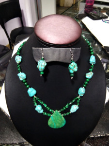 Natural Chrysocolla Malachite Turquoise Sterling Silver Plated Bohemian <b>Statement</b> <b>Necklace</b> with Snake Chain Handmade Jewelry - Product Image 3
