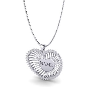 Pendentif en argent 925 en forme de cœur avec strass en cristal, charme personnalisé avec nom, pour cadeau de bijoux unisexe - Product Image 2