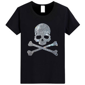 Elegante camiseta con pedrería, camiseta con pedrería a la moda con piedras decorativas y corte holgado - Product Image 1