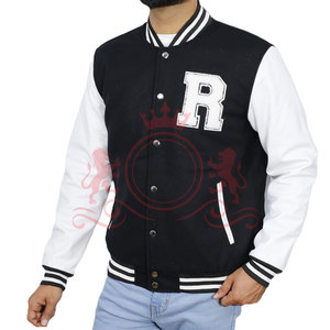 Custom Made Black <b>White</b> Letterman <b>Jacket</b> Contrast Sleeves Soft Fabric Modern Street Style For <b>Men</b> - Product Image 3