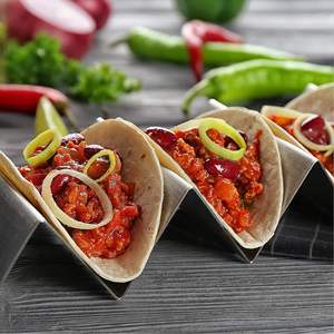 Premium Quality Wholesale Stainless Steel Sliver Taco Holder Stand Rack Multi <b>Grid</b> <b>Metal</b> Tray Restaurant Serving for picnic use - Product Image 5