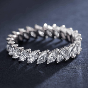 Anillo de Eternidad con Diamantes Cultivados en Laboratorio, Corte Marquesa Clásico, Oro 10K 14K 18K, Plata de Ley 925 935, Regalo de Boda para Mujer - Product Image 1