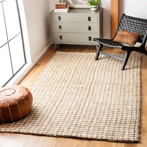 Modern Flat Weave Jute Rug Rectangle Beige Brown Geometric Pattern Non <b>Slip</b> Rubber Backing Living Room Floor <b>Mat</b> Thin Wool Acryl - Product Image 2