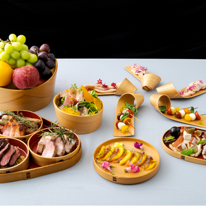 จานและจานไม้แบบพลิกกลับได้,อาหารเย็นสำหรับร้านอาหารอาหารค่ำถาดของขวัญ Japandi Craft