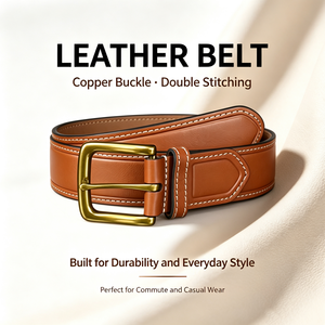 Ceinture formelle en cuir véritable pour homme, marron uni, en cuir de vachette, boucle à ardillon carrée en alliage, robuste, moulage monobloc - Product Image 6