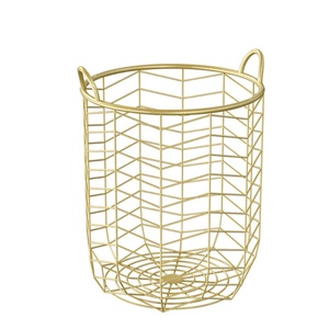 Modern Style <b>Gold</b> Metal Wire Laundry <b>Basket</b> Luxury Round <b>Storage</b> Hamper With Handles For Bathroom And Home Organization - Product Image 1