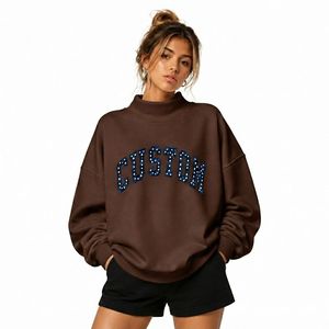 <b>Top</b> Quality Winter Wear Women's Regular <b>Sleeves</b> Style Solid <b>Brown</b> Color Mockneck Front Fully Customizable Warm Winter Sweatshirt - Product Image 1