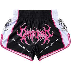 กางเกง MMA สีดำแบบยูนิเซ็กซ์ ลายลวดหนามสีชมพู แห้งเร็ว น้ำหนักเบา ระบายอากาศได้ดี ทนทาน ผลิตจากโพลีเอสเตอร์ ทรงหลวม มีโลโก้ด้านหลัง - Product Image 1