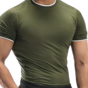 Chemise de compression athlétique olive pour homme, respirante, à séchage rapide, extensible, à manches courtes, pour l'entraînement en salle de sport, haut de sport - Product Image 2