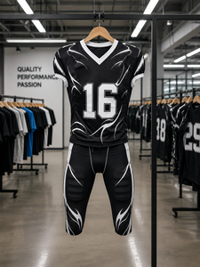 Uniforme de Fútbol Americano Personalizado para Hombre, Negro y Blanco, Impresión por Sublimación, Conjunto de Pantalones y Camiseta de Poliéster Transpirable, Número 16 - Product Image 5