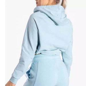 Hoodies courts pour femmes, doublés, à logo frontal, en molleton 100% coton, pour l'hiver, style décontracté, fabrication usine, service OEM personnalisé, prix abordable - Product Image 3