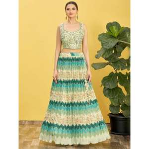Charmant travail brodé vert Chinon réception Lehenga Choli - Product Image 5