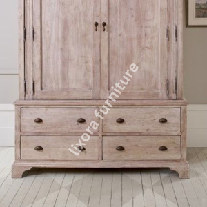 Luxury Handcrafted Solid Wood 2 Door <b>Wardrobe</b> with 4 Lower Drawers Rustic Distressed Ash Armoire - Product Image 4