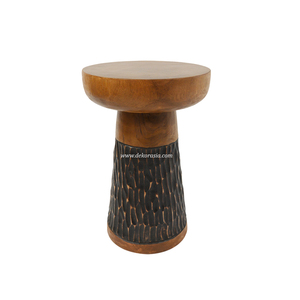 Round Wooden <b>Stool</b> Carved Accent Ottoman Solid Wood Side Seat for Living Room <b>Bedroom</b> Home Decor - Product Image 1