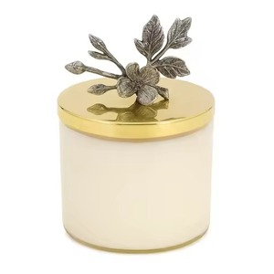 <b>Glass</b> Candle Jar Clear 3 Wick <b>Container</b> Silver Top Gold Butterfly Branch Figurine Home Aromatherapy Spa Luxury <b>Glass</b> Candle Jar - Product Image 6