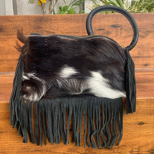 Wholesale High Quality Genuine Hair-On Cowhide Ring Handle Wristlet Clutch Bag for Women's Luxury Fashion Fringe Bangle <b>Handbags</b> - Product Image 3