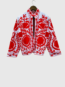 Veste en coton brodée à la main avec des motifs floraux, col mandarin, manches longues, taille plus, style blouson pour femmes, manteau d'hiver - Product Image 1