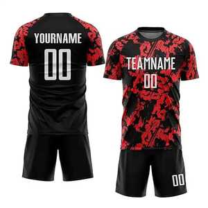 Camiseta de Fútbol Sublimada Personalizada para Hombre, Diseño de Camuflaje Rojo y Negro, Cuello Redondo, Manga Corta, Uniforme Deportivo de Secado Rápido para Todas las Temporadas - Product Image 1