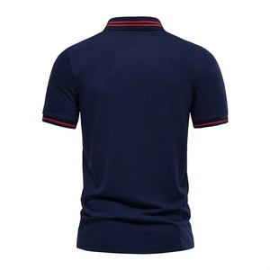 เสื้อโปโลแขนสั้นผู้ชาย คอตตอนถัก สีตัดต่อ สวมใส่สบาย ระบายอากาศได้ดี ทรงปกติ สีกรมท่า เทา แดง - Product Image 2