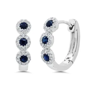 Boucles d'oreilles Huggie en saphir bleu diamant, or jaune 14 carats, taille ronde, naturelles, 0,45 TCW - Product Image 1