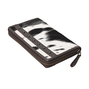 Black Cowhide Clutch Wallet With Rhinestone Embroidery RFID Wallet - Product Image 4
