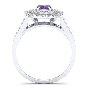 Bague Halo REYES personnalisée en argent sterling 925 avec améthyste naturelle taille ovale 0,75 carat et moissanite certifiée GRA - Product Image 4
