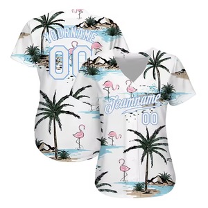 Camiseta de Béisbol Personalizada Unisex con Estampado de Sublimación de Flamencos y Palmeras, Cuello en V, Manga Corta, Botones al Frente, Transpirable, para Softbol en Equipo - Product Image 2