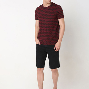 T-shirt à manches courtes pour homme, motif géométrique rouge, col rond, coupe ajustée, décontracté, en coton tricoté - Product Image 1