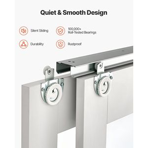 Kit de herrajes para puertas correderas de armario de vidrio esmerilado de 3 hojas, de 72 pulgadas (doble 37 pulgadas) x 80 pulgadas, con guía de suelo sólida para puertas correderas dobles - Product Image 5