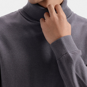 Suéter de Cuello Alto Gris para Hombre, 100% Algodón, Tejido, Corte Regular, Informal, para Otoño, Color Sólido, Manga Larga - Product Image 4
