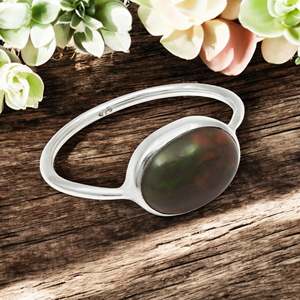 Handmade 925 Sterling Silver <b>Boho</b> <b>Ring</b> Comes With Trendy Oval Shaped Bezel Set Black Opal Gemstone Wedding & Anniversary Gift - Product Image 1